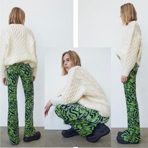 Zara Green and Black Flare Pants